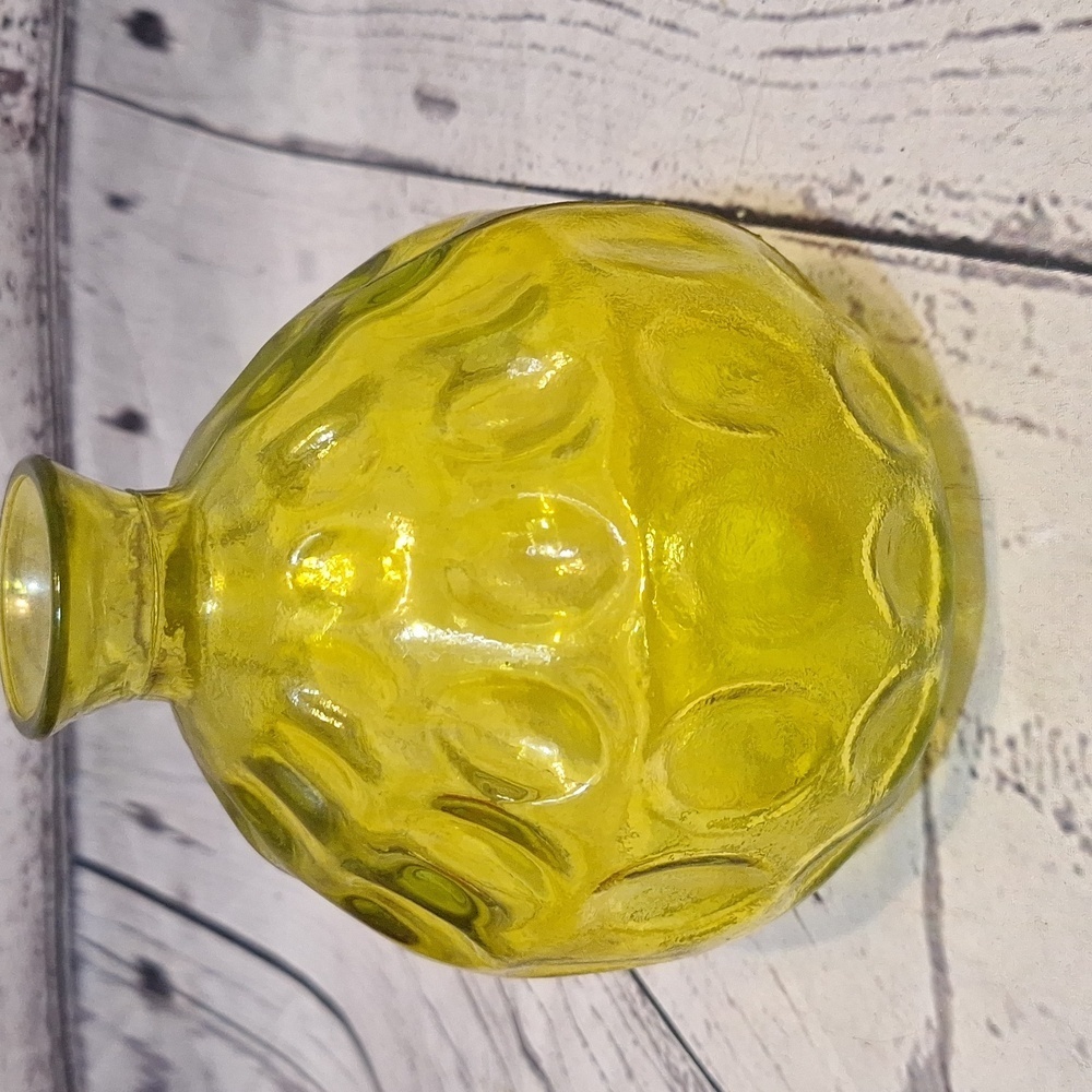 Vintage 1970s Thumbprint Glass Vase | Yellow Mid-Century Art Glass
